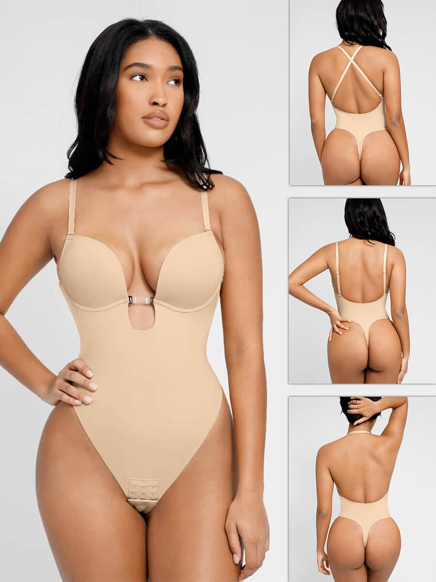 One-piece Low-cut Beauty Back Wedding Thong Bodysuit - FirmaSculpt