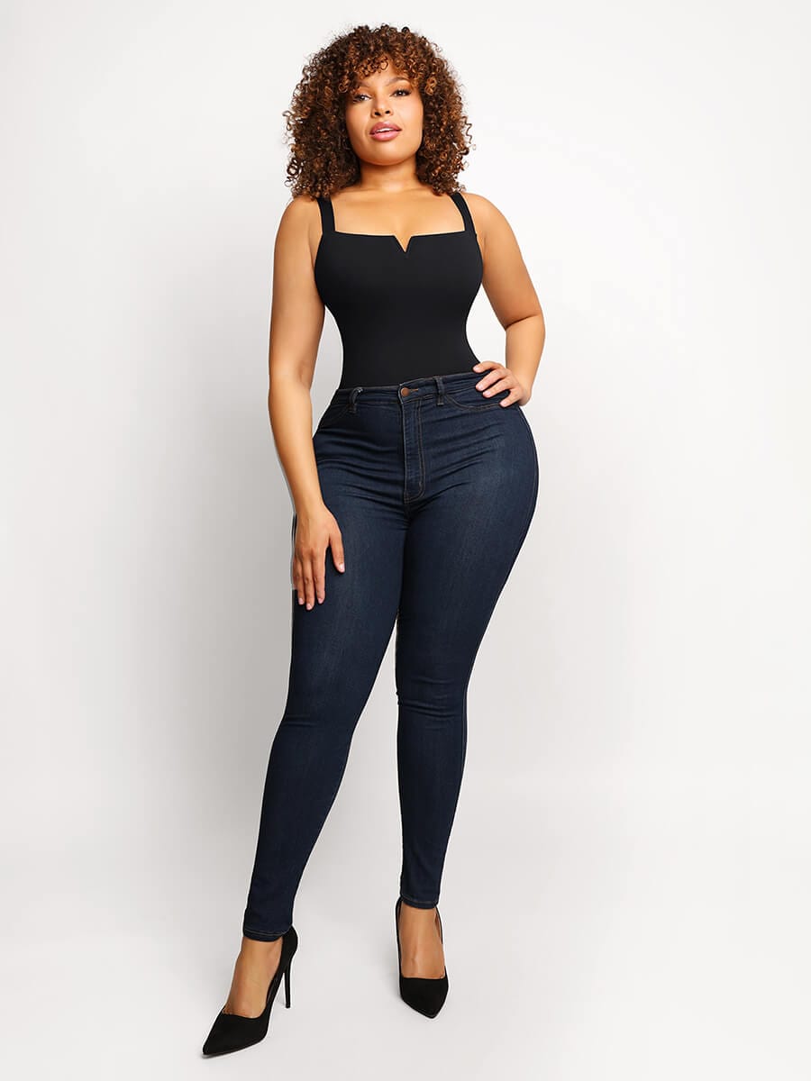Square Collar Elastic Sexy Shaping Bodysuit - FirmaFlex