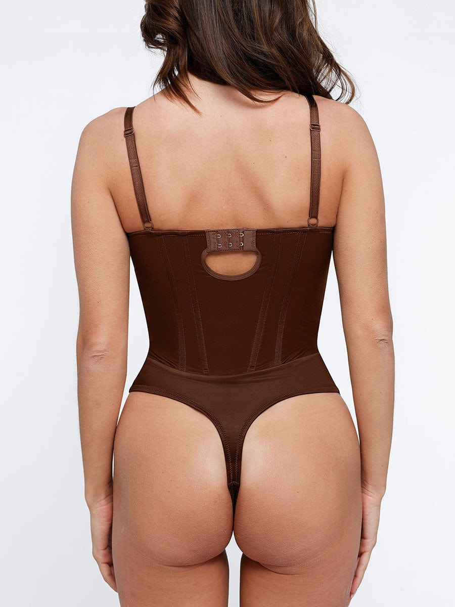 Deep V-Neck Thong Shapewear Bodysuit with Built-in Steel Frame - FirmaHold