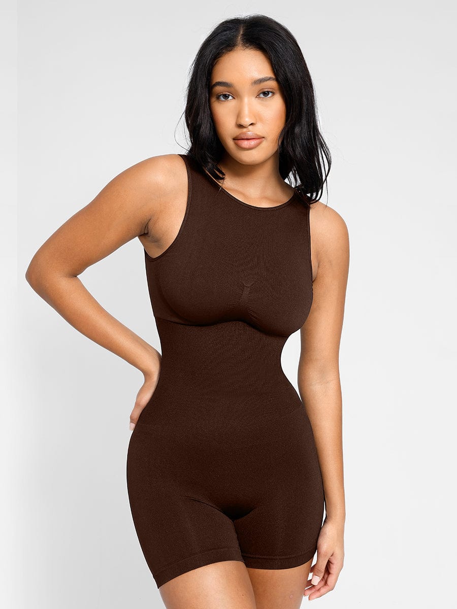 Round Neck U-Back Shaping Bodysuit with Removable Cups - FirmaSculpt