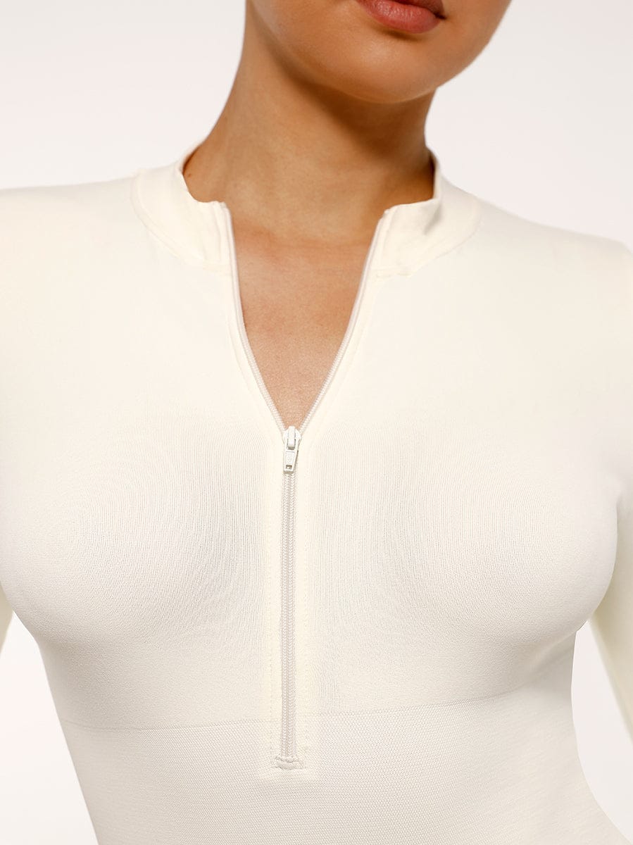 Seamless Long Sleeve Zipper Thong Bodysuit - FirmaFlex