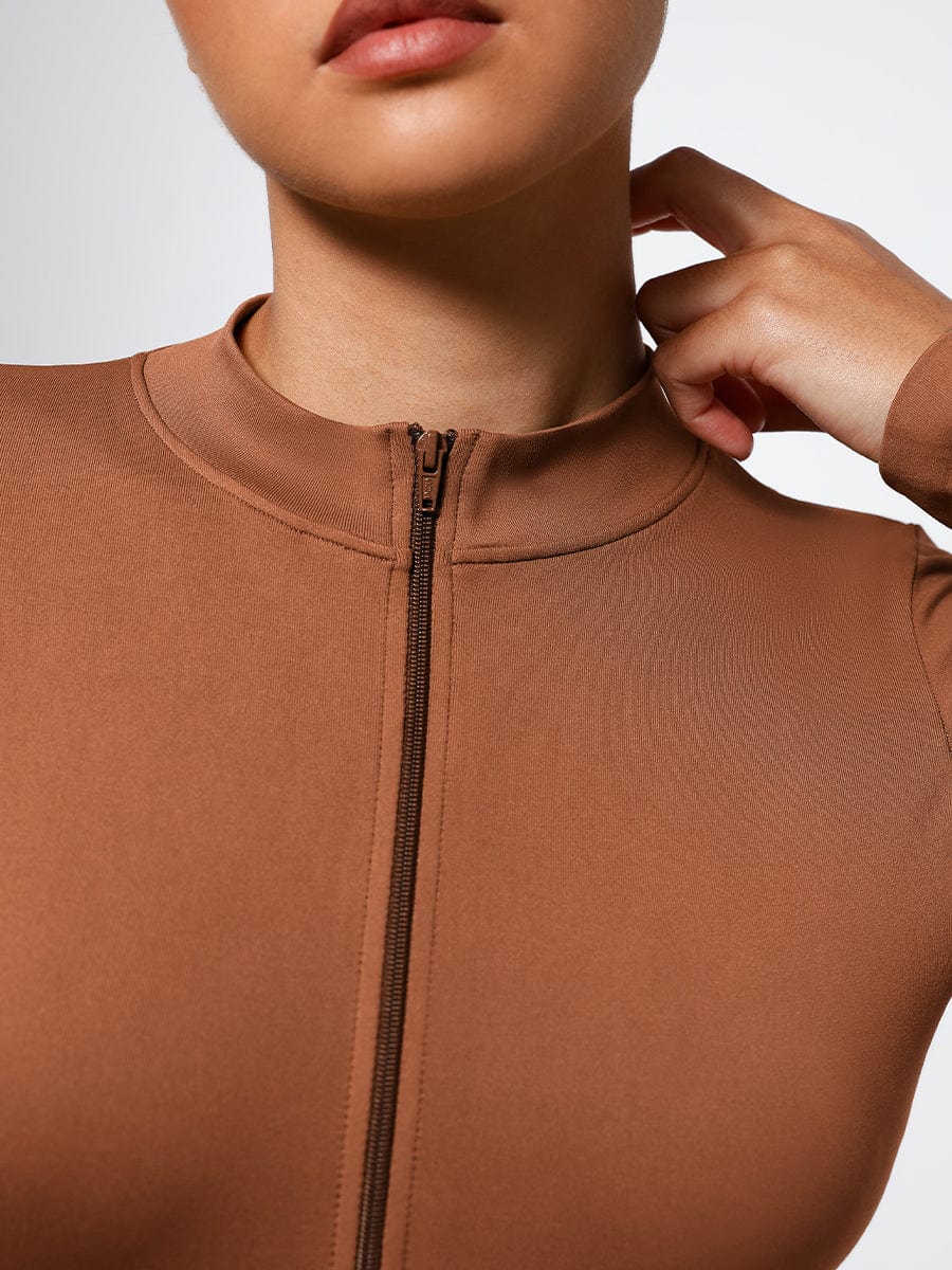 Seamless Long Sleeve Zipper Thong Bodysuit - FirmaFlex