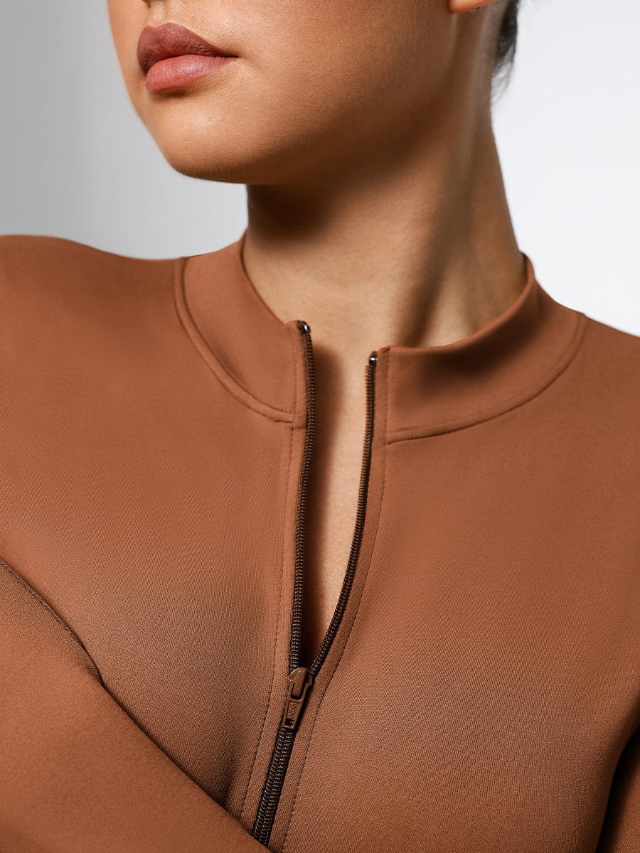 Seamless Long Sleeve Zipper Thong Bodysuit - FirmaFlex