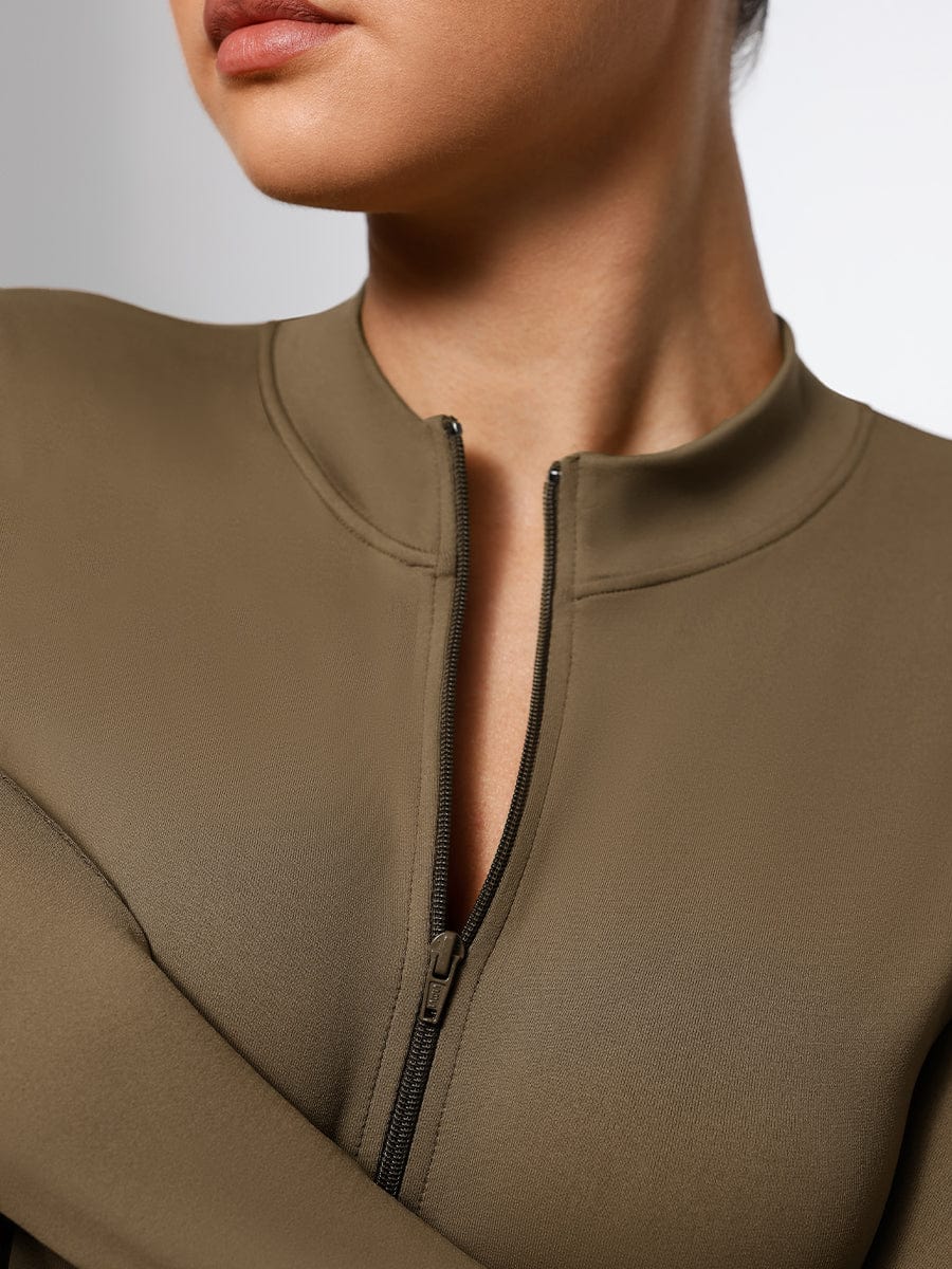 Seamless Long Sleeve Zipper Thong Bodysuit - FirmaFlex