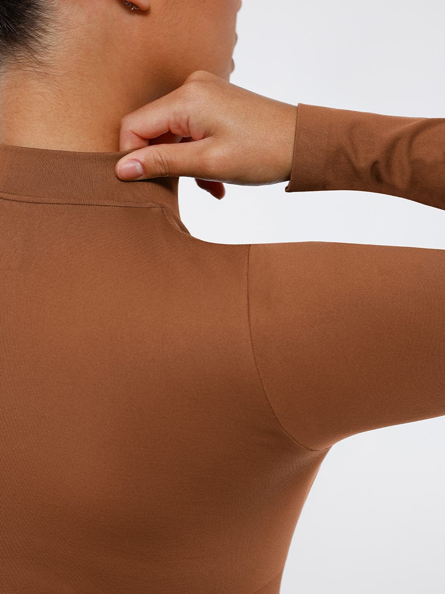 Seamless Long Sleeve Zipper Thong Bodysuit - FirmaFlex