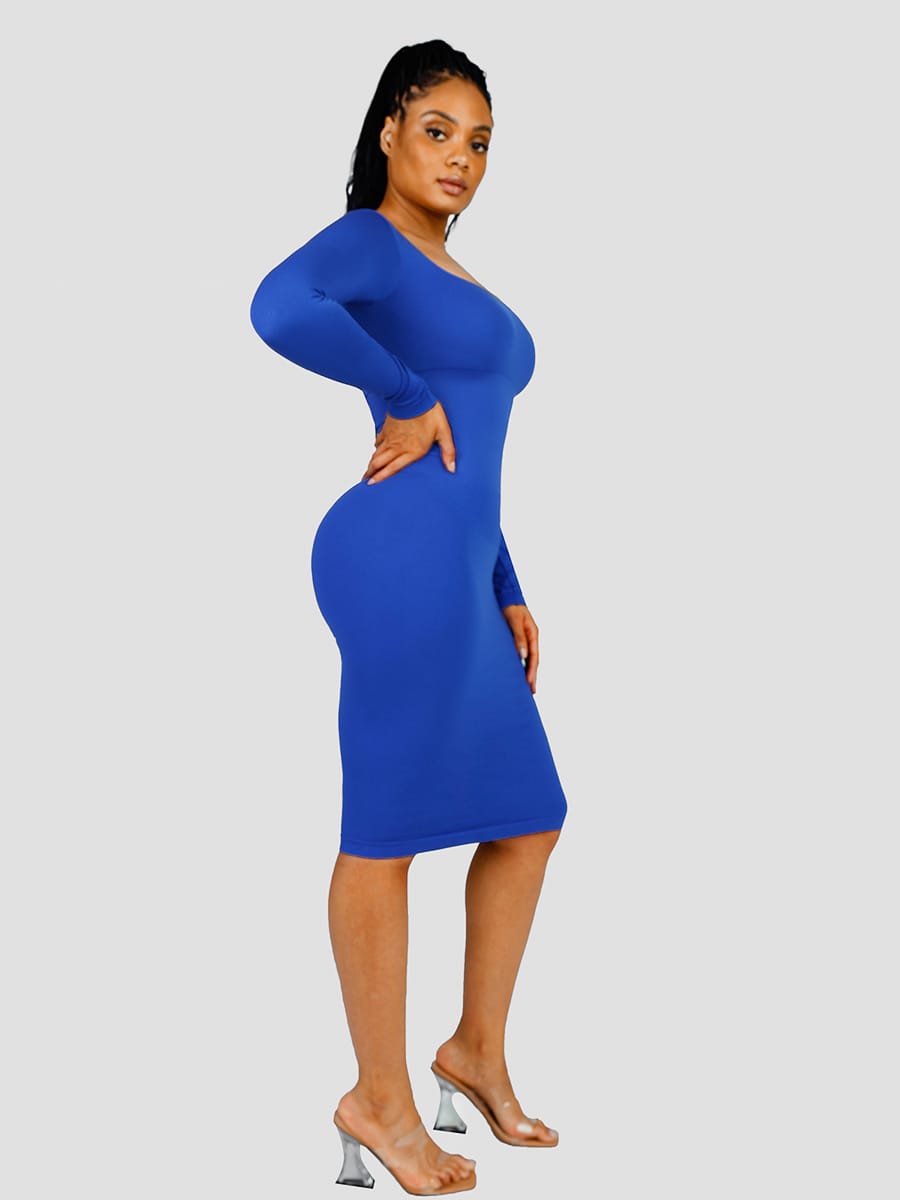 Eco-friendly Seamless Square Neck Long Sleeve Shaper Dress - FirmaSculpt