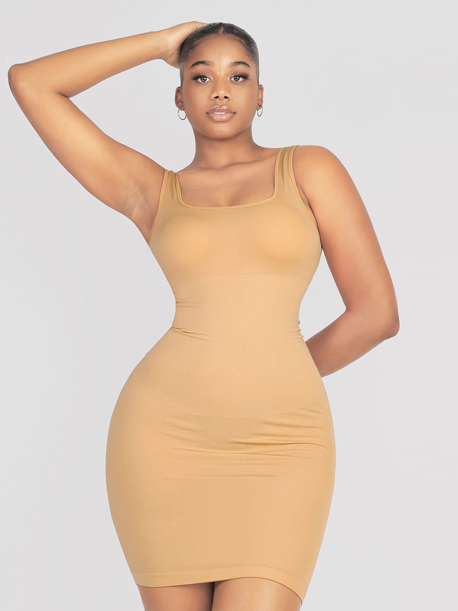 Eco-friendly Seamless Square-neck Shaping Dress with Tummy Control - FirmaActive
