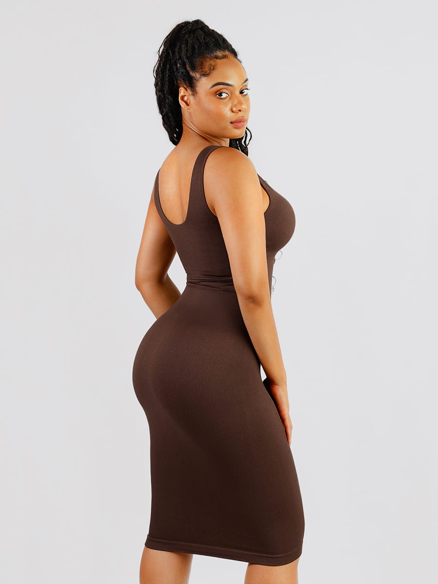 Eco-friendly Seamless Deep V-neck Waist Trimming Shaping Dress with Removable Pads - FirmaSculpt