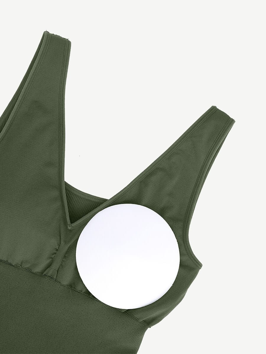 Eco-friendly Seamless Deep V-neck Waist Trimming Shaping Dress with Removable Pads - FirmaSculpt