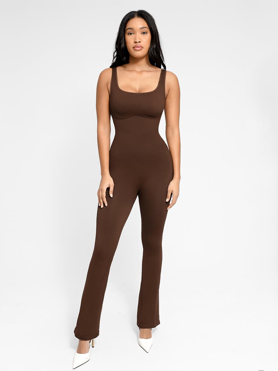 Square-Neck U-Back Flared-Leg Shaping Jumpsuit - FirmaSculpt