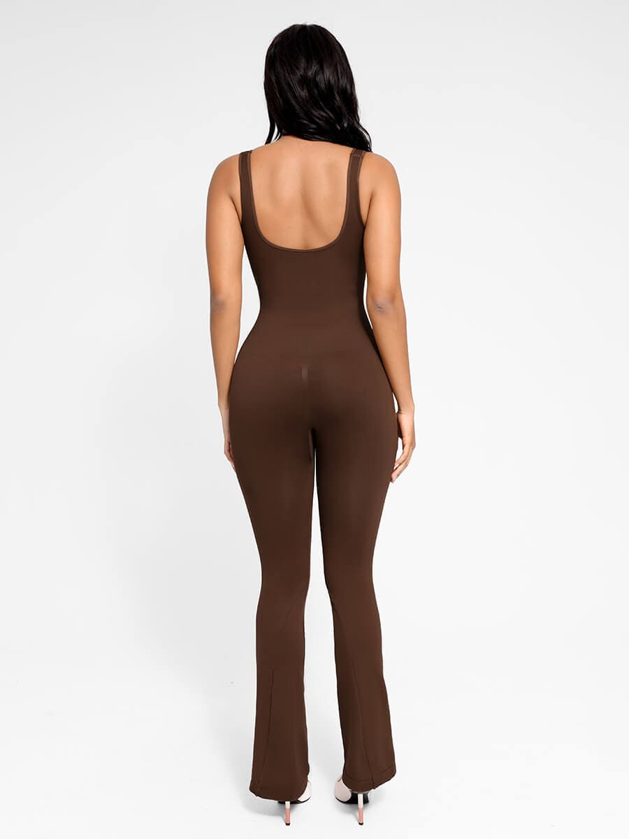 Square-Neck U-Back Flared-Leg Shaping Jumpsuit - FirmaSculpt