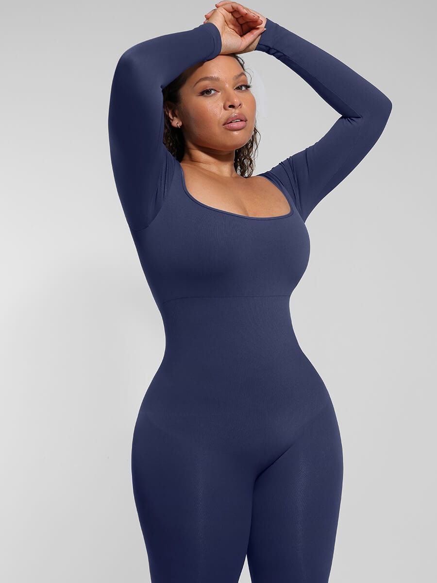 Square-Neck Flared-Leg Shaping Jumpsuit - FirmaSculpt
