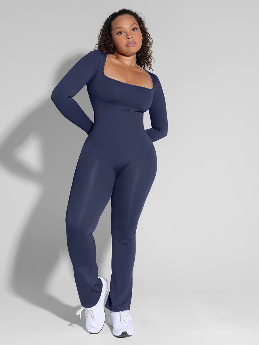 Square-Neck Flared-Leg Shaping Jumpsuit - FirmaSculpt