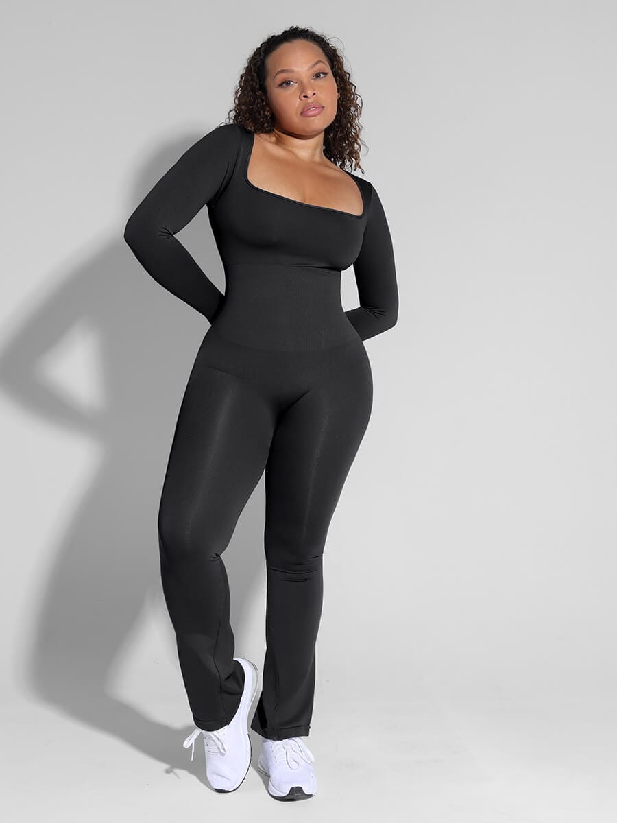Square-Neck Flared-Leg Shaping Jumpsuit - FirmaSculpt