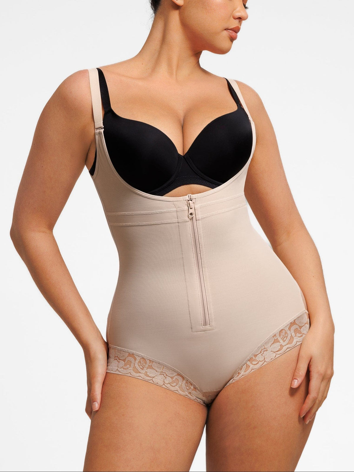 U-shaped Bust Lifting Front Zipper Lace Shapewear - FirmaSculpt