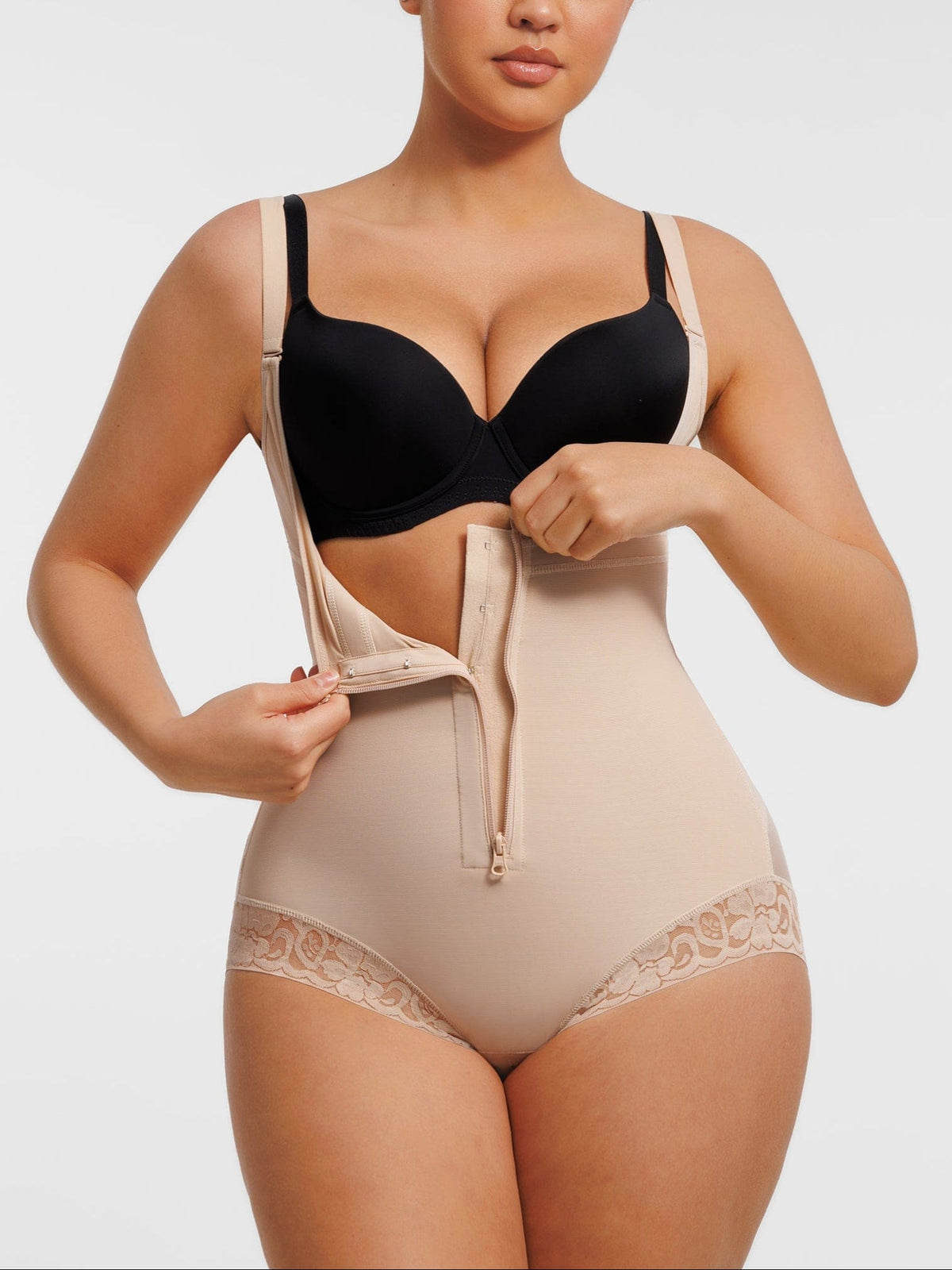 U-shaped Bust Lifting Front Zipper Lace Shapewear - FirmaSculpt