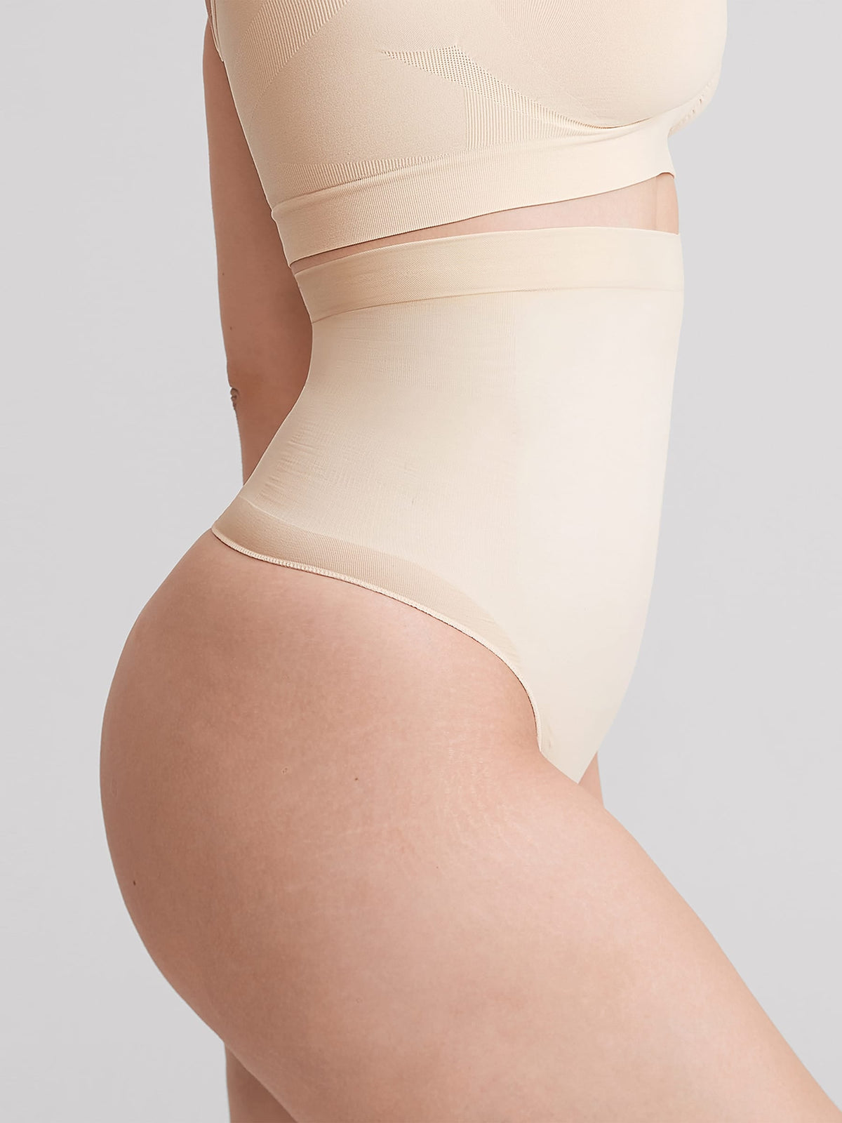 High Waist Seamless Tummy Control Thong Shapewear with Anti-Roll Silicone - FirmaHold