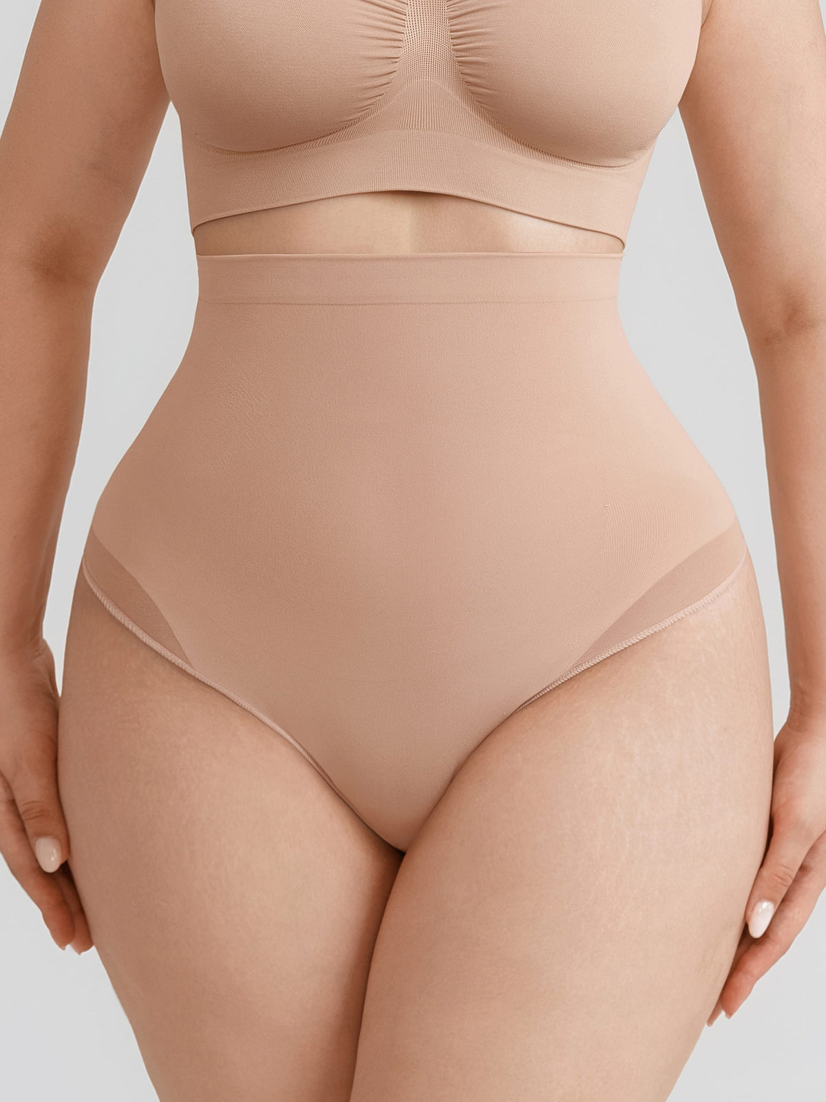 High Waist Seamless Tummy Control Thong Shapewear with Anti-Roll Silicone - FirmaHold