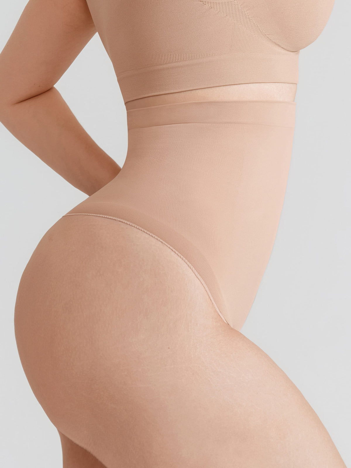 High Waist Seamless Tummy Control Thong Shapewear with Anti-Roll Silicone - FirmaHold