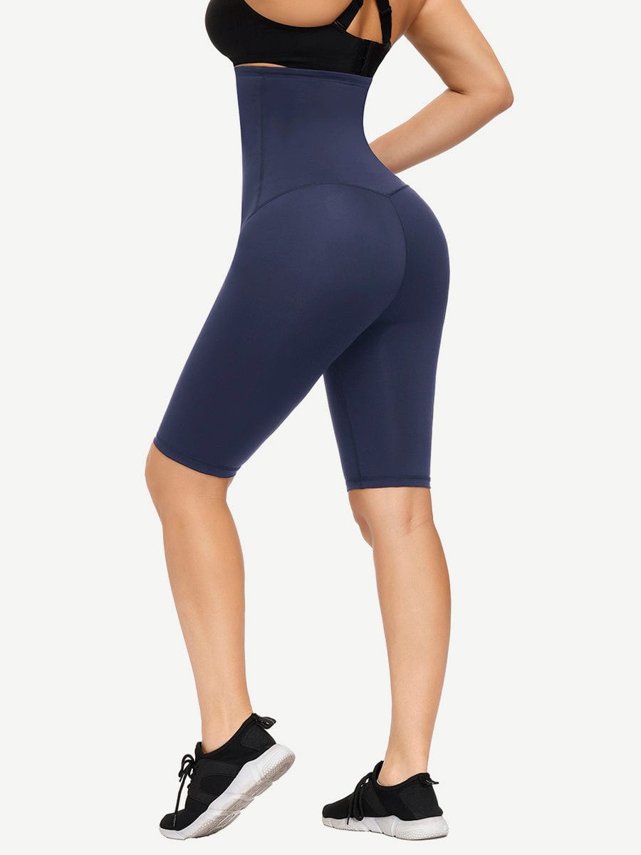 Dark Blue Waist Trainer Leggings with Anti-Slip Strip and Butt Lifting - FirmaActive