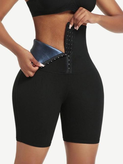 High Rise Neoprene Waist Trainer Shorts with 3 Row Hooks - FirmaControl