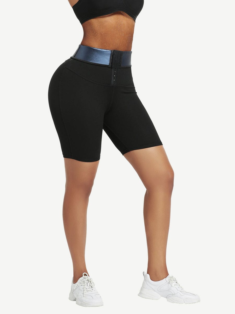 High Rise Neoprene Waist Trainer Shorts with 3 Row Hooks - FirmaControl