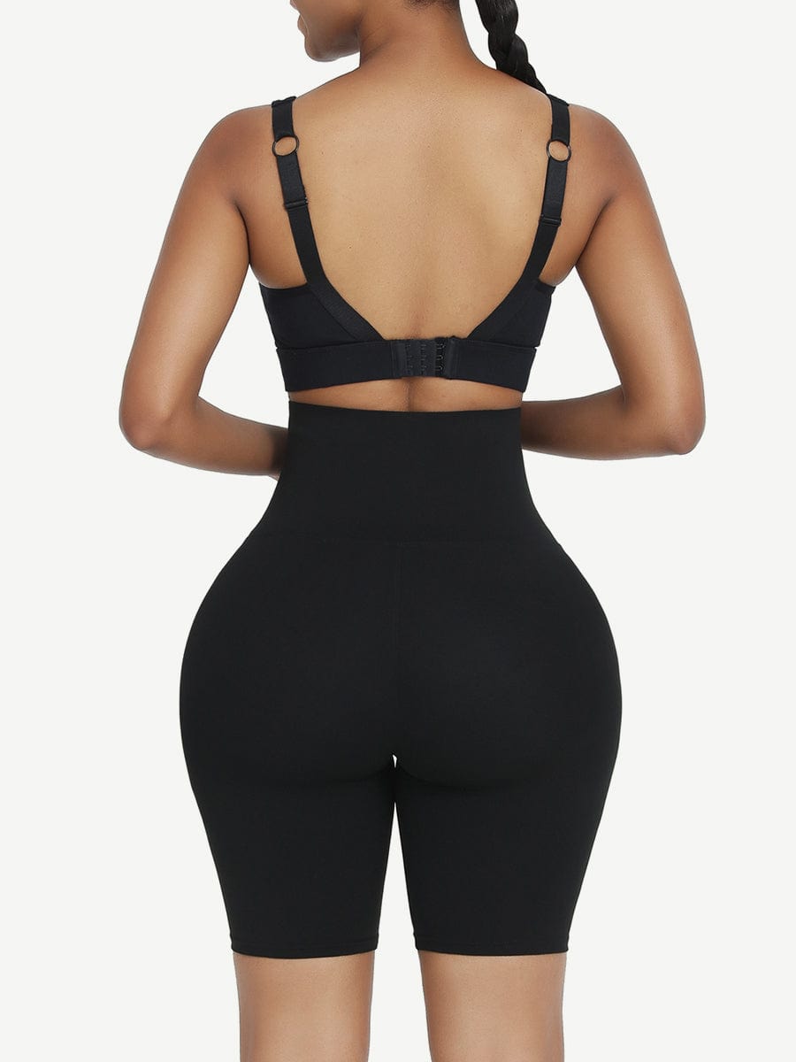 Black Mid Waist 2-In-1 Waist Trainer Shorts with 3 Row Buckle - FirmaHold
