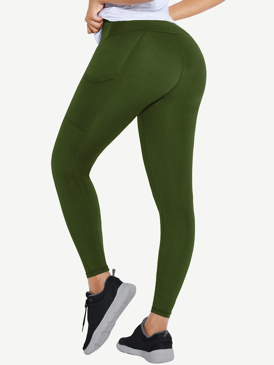 Black High Waist Waist Trainer Leggings with 3 Hook Contour Panel & Pockets - FirmaActive
