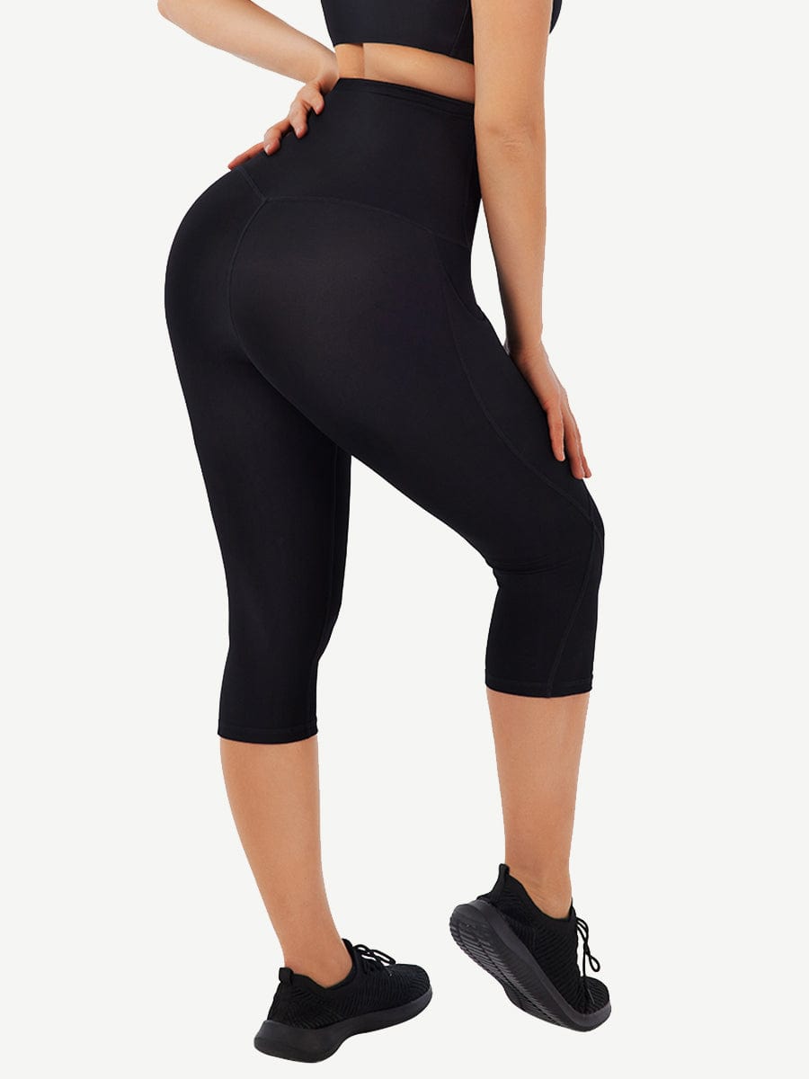 Mid-Rise Cropped Tummy Control Trousers with Pockets - FirmaControl