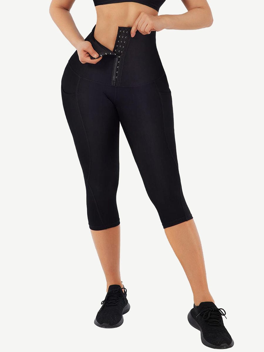Mid-Rise Cropped Tummy Control Trousers with Pockets - FirmaControl