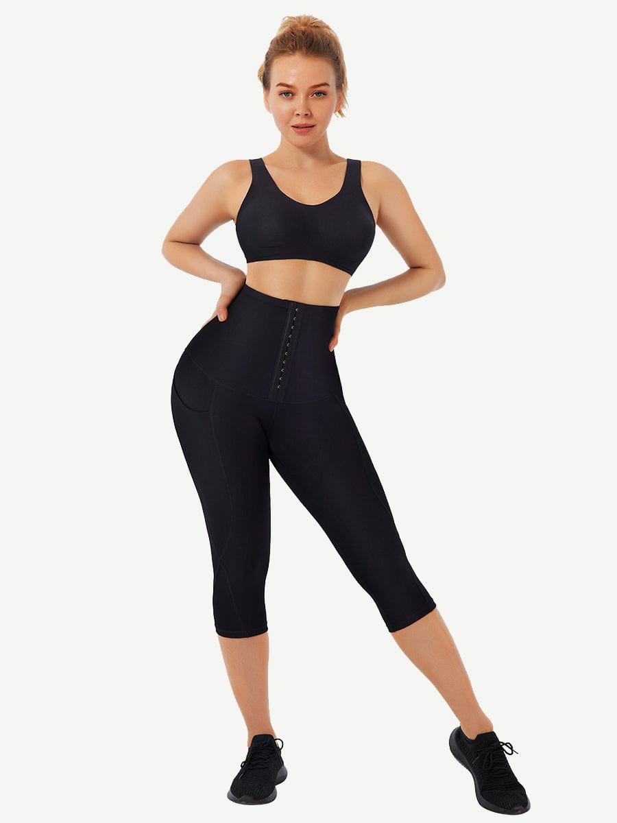 Mid-Rise Cropped Tummy Control Trousers with Pockets - FirmaControl