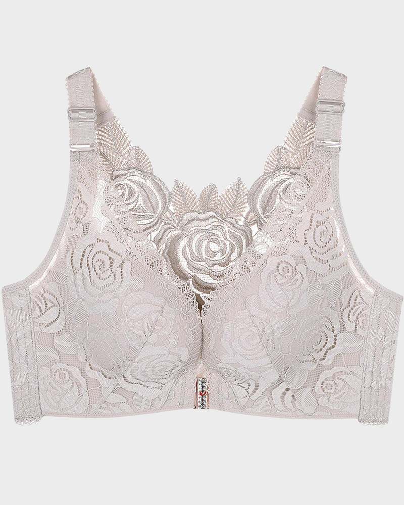 Rose Embroidery Front Closure Bra - FirmaLace