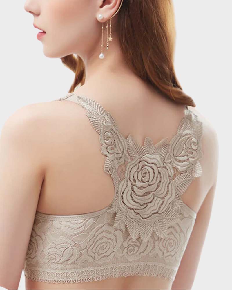 Rose Embroidery Front Closure Bra - FirmaLace