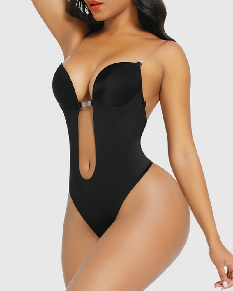 Strapless U-Plunge Thong Shaping Bodysuit - FirmaSculpt