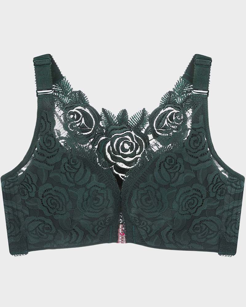 Rose Embroidery Front Closure Bra - FirmaLace