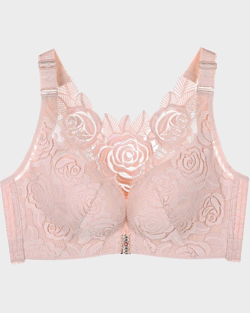 Rose Embroidery Front Closure Bra - FirmaLace