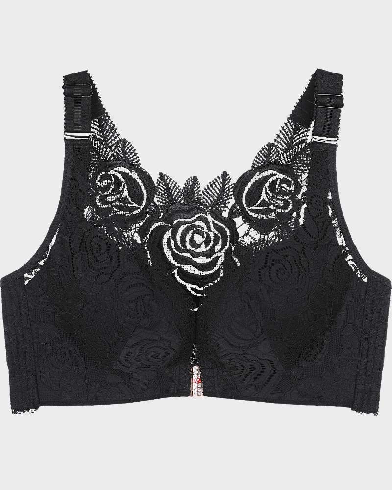 Rose Embroidery Front Closure Bra - FirmaLace
