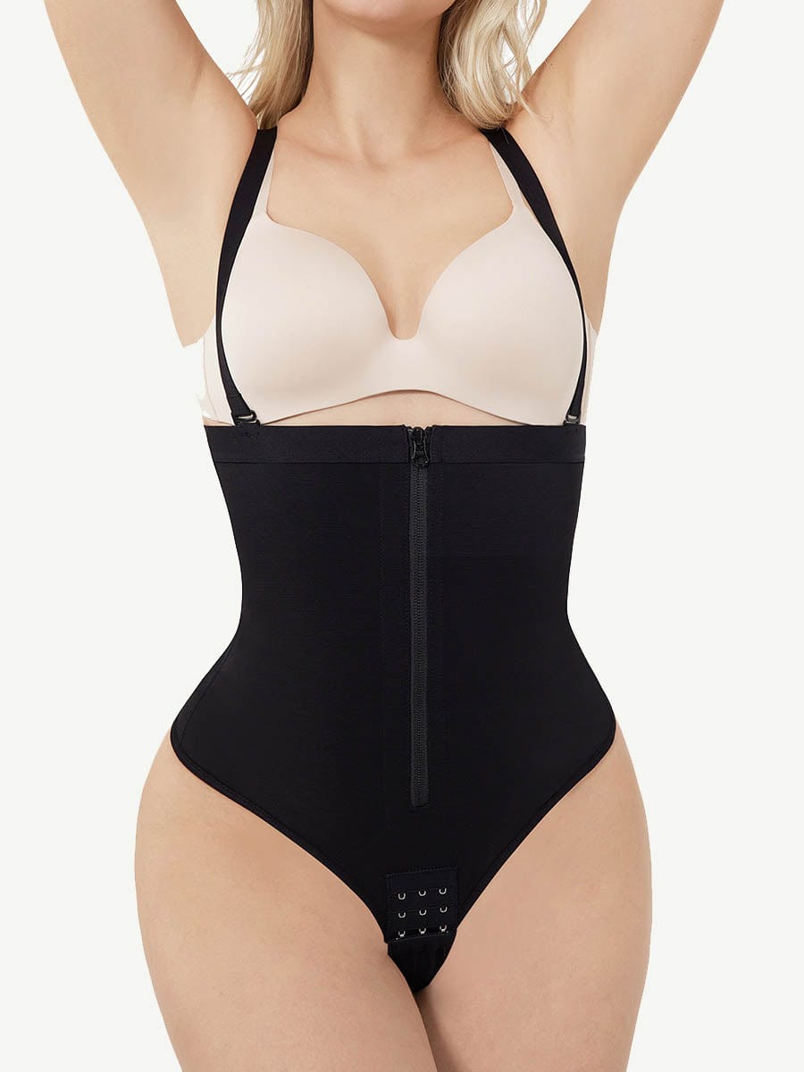 High-Waist Bodysuit Thong Panty Shapewear with Straps Plus Size - FirmaSculpt