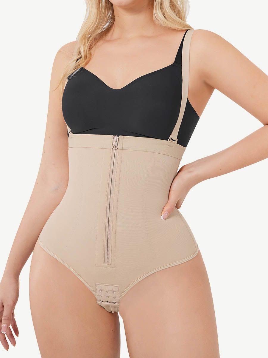 High-Waist Bodysuit Thong Panty Shapewear with Straps Plus Size - FirmaSculpt