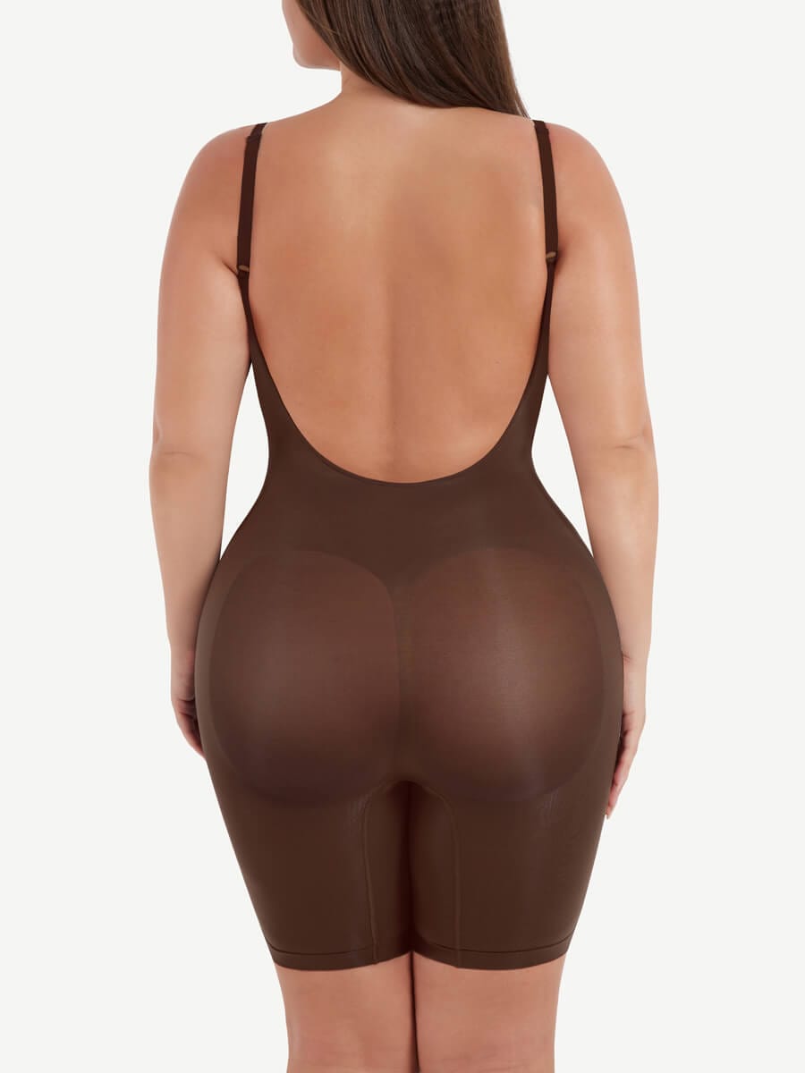Seamless Open-Back Boxer Bodysuit with Covered Chest - FirmaSculpt