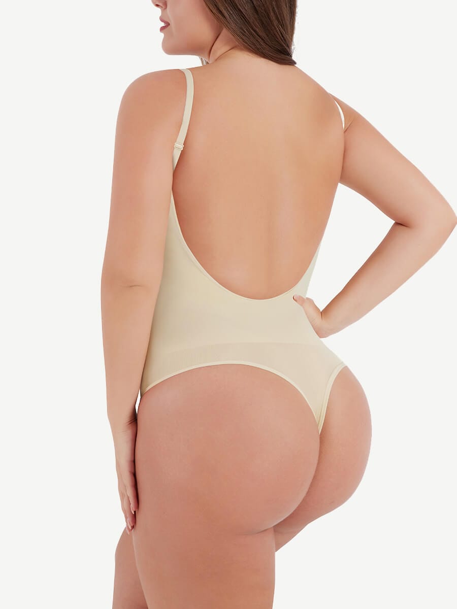 Seamless Open-Back Thong Bodysuit with Light Support - FirmaSmooth