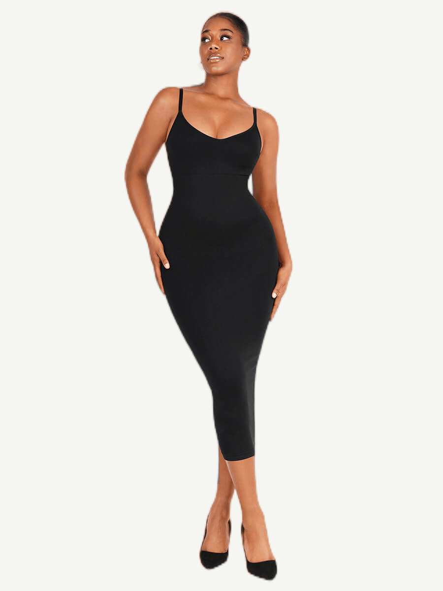 Eco-friendly Seamless Spaghetti Strap V-neck Shaping Dress - FirmaSmooth