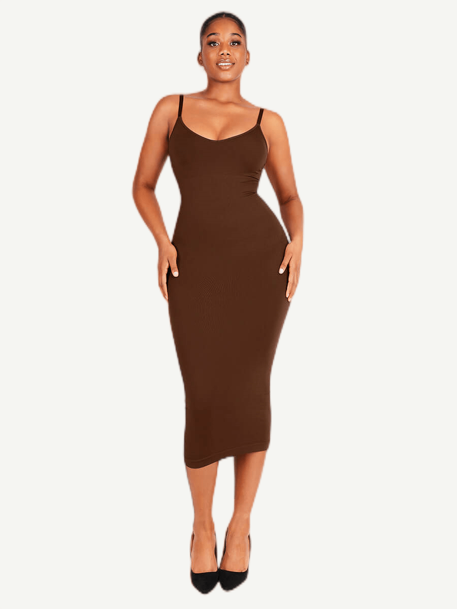 Eco-friendly Seamless Spaghetti Strap V-neck Shaping Dress - FirmaSmooth