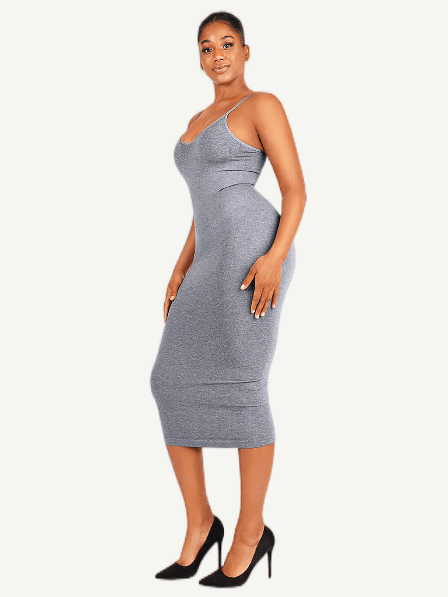 Eco-friendly Seamless Spaghetti Strap V-neck Shaping Dress - FirmaSmooth