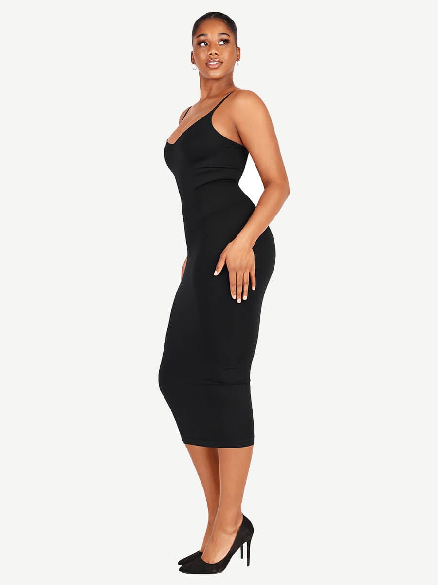 Eco-friendly Seamless Spaghetti Strap V-neck Shaping Dress - FirmaSmooth