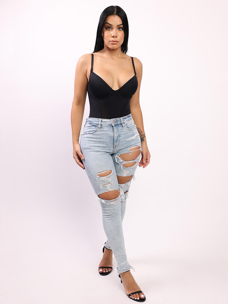 One-Piece Bodysuit with Back Large U-shaped Design and 3/4 Cup – FirmaLift