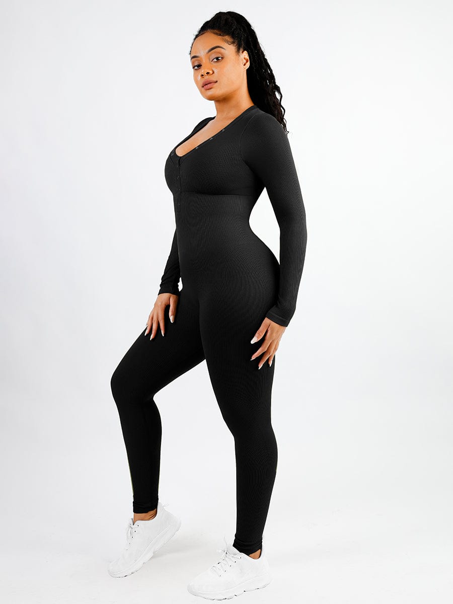 Seamless Deep V-neck High Stretchy Shaping Jumpsuit with Tummy Control - FirmaFlex
