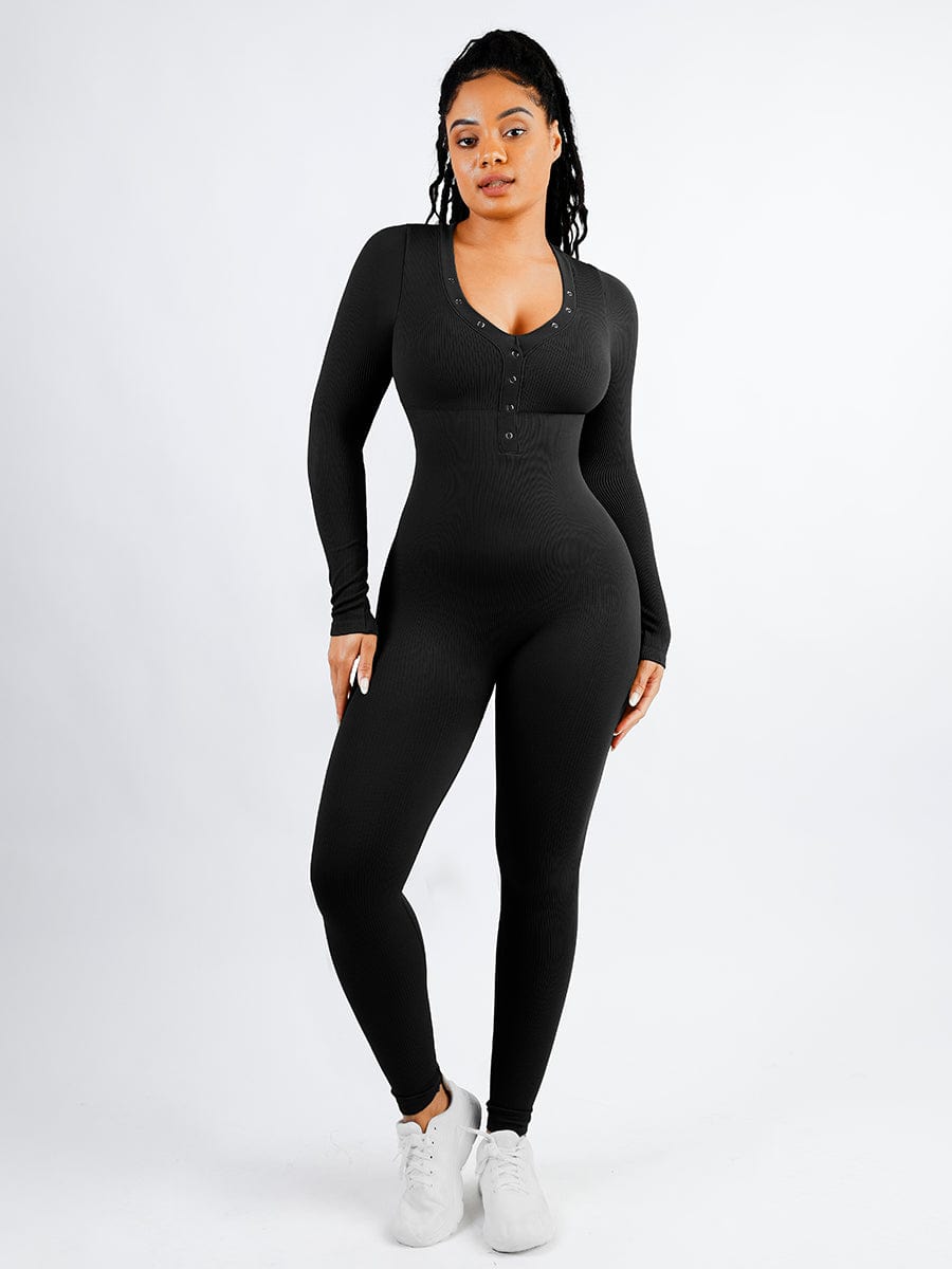 Seamless Deep V-neck High Stretchy Shaping Jumpsuit with Tummy Control - FirmaFlex