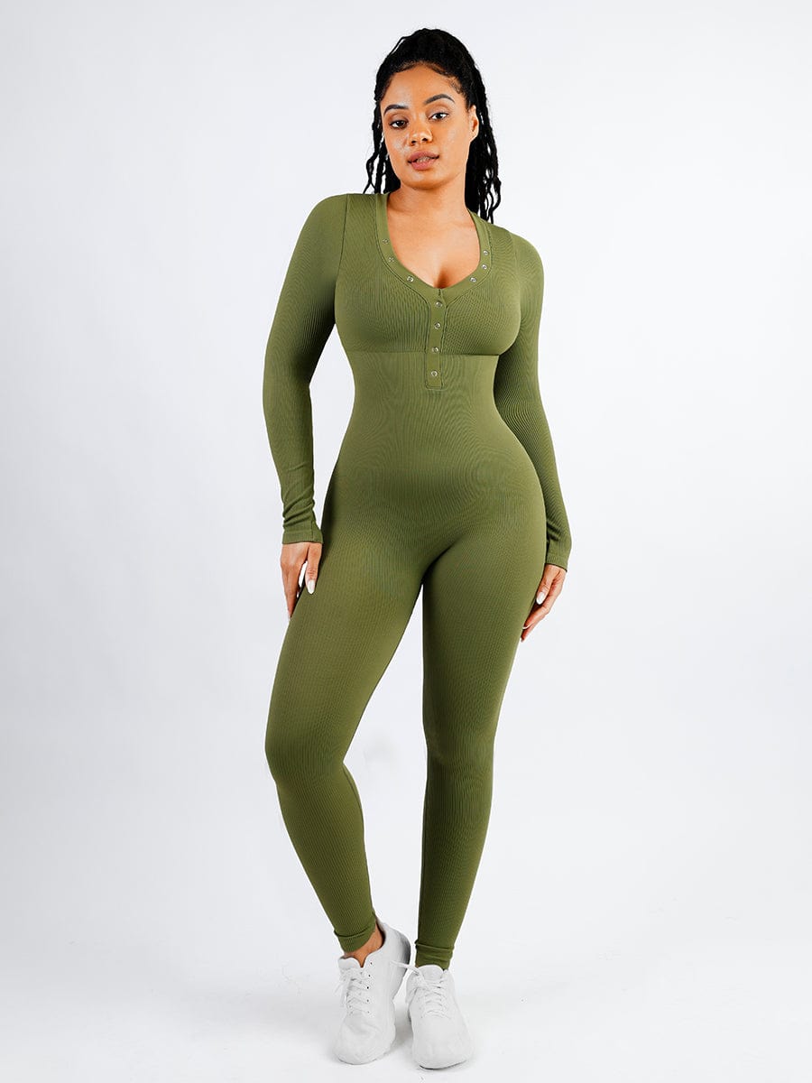 Seamless Deep V-neck High Stretchy Shaping Jumpsuit with Tummy Control - FirmaFlex