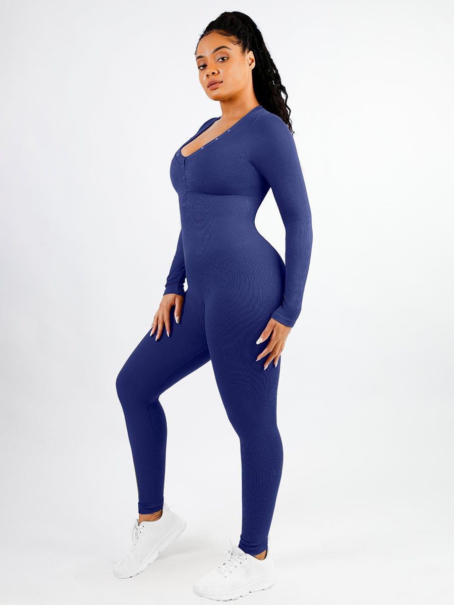 Seamless Deep V-neck High Stretchy Shaping Jumpsuit with Tummy Control - FirmaFlex